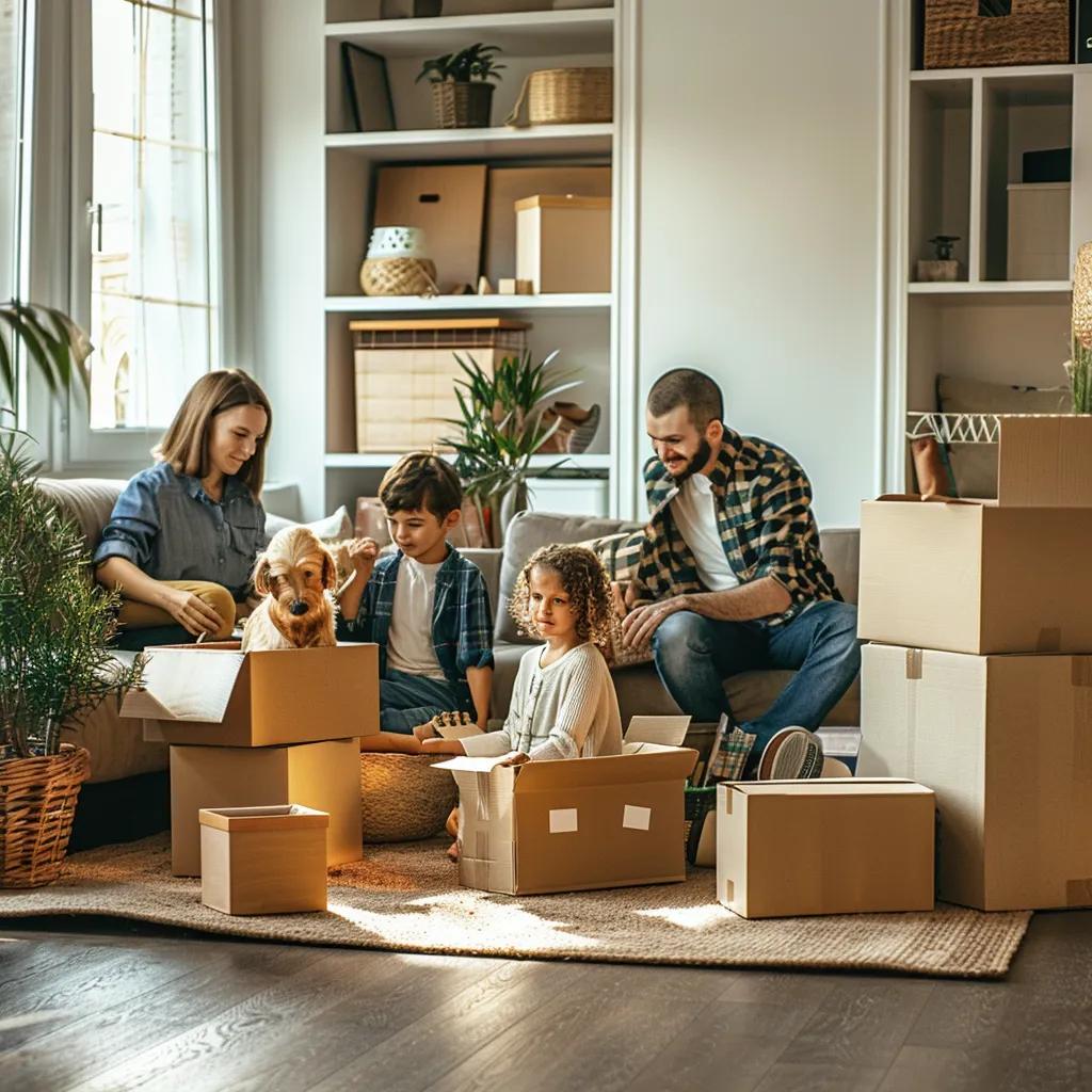 Family decluttering their home, illustrating strategies to save money on a local move